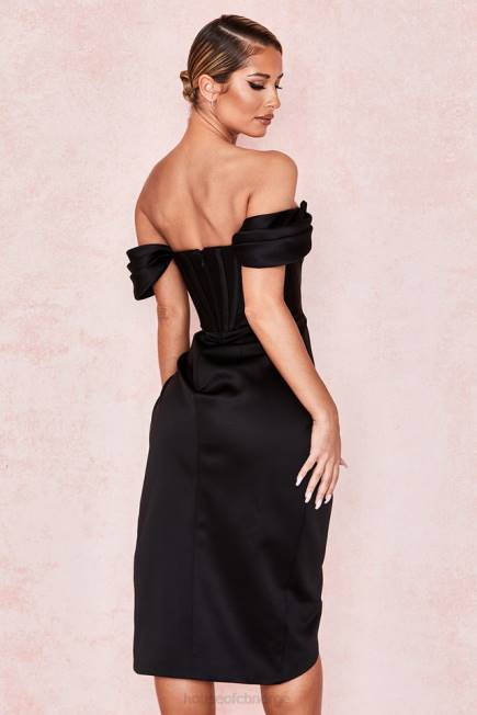 klær loretta svart sateng off shoulder kjole House of CB J6RL626