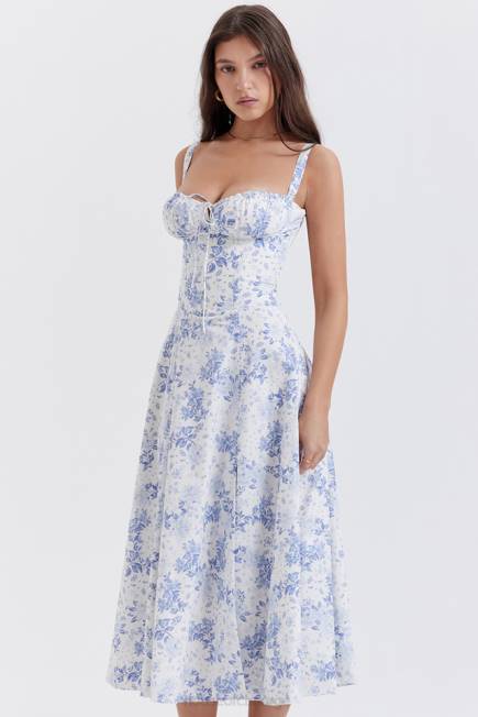 klær carmen blå print bustier sundress House of CB J6RL260