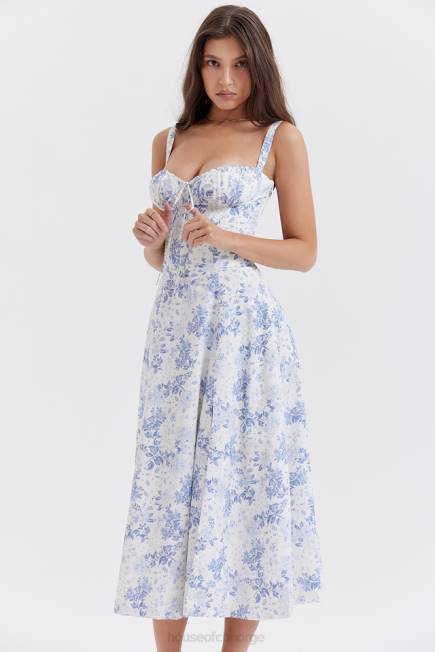 klær carmen blå print bustier sundress House of CB J6RL260