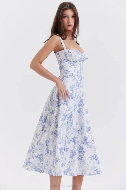 klær carmen blå print bustier sundress House of CB J6RL260