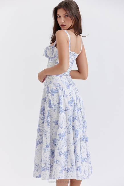 klær carmen blå print bustier sundress House of CB J6RL260