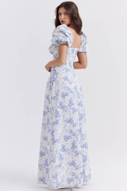 klær felizia sundress med blått trykk med puffermer House of CB J6RL256