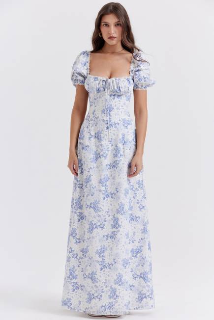 klær felizia sundress med blått trykk med puffermer House of CB J6RL256