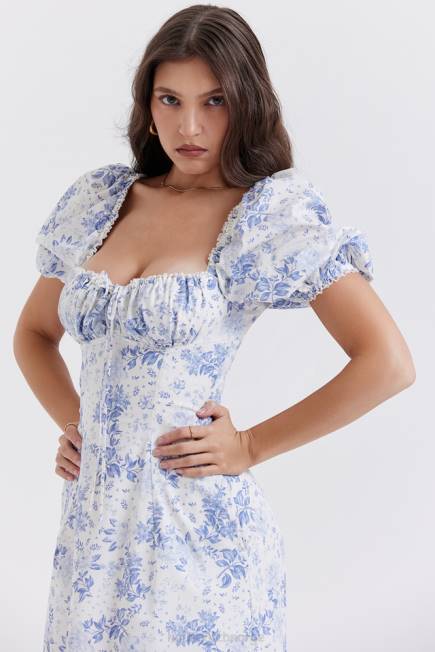 klær felizia sundress med blått trykk med puffermer House of CB J6RL256