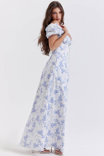 klær felizia sundress med blått trykk med puffermer House of CB J6RL256