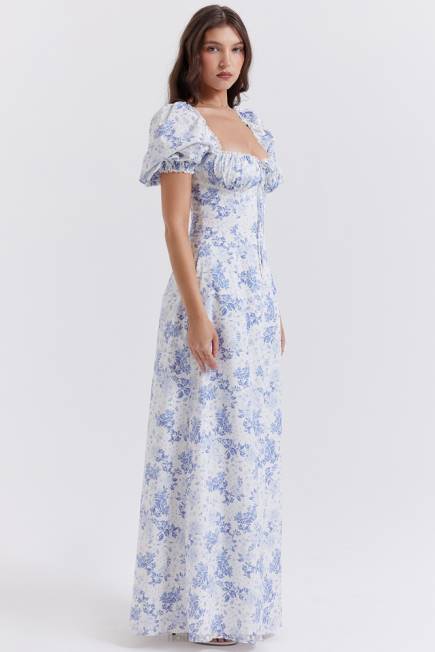 klær felizia sundress med blått trykk med puffermer House of CB J6RL256