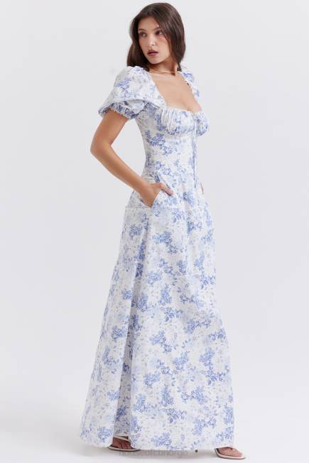 klær felizia sundress med blått trykk med puffermer House of CB J6RL256
