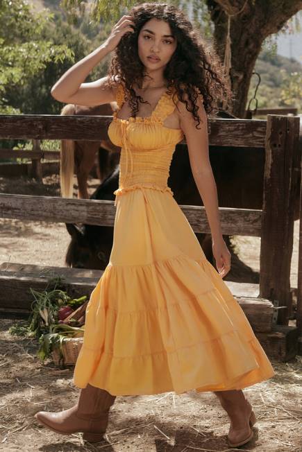 klær phedra tangerine rynket sundress House of CB J6RL203