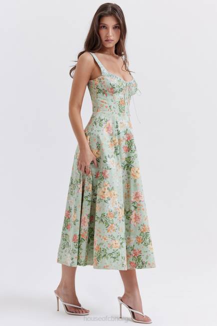 klær sabrina light jade print bustier sundress House of CB J6RL249