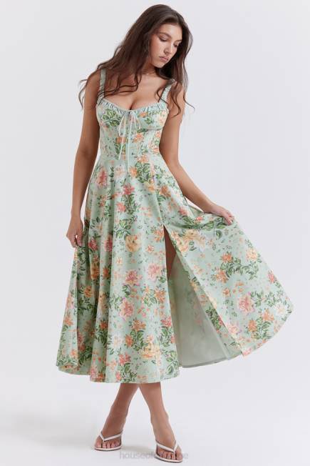 klær sabrina light jade print bustier sundress House of CB J6RL249