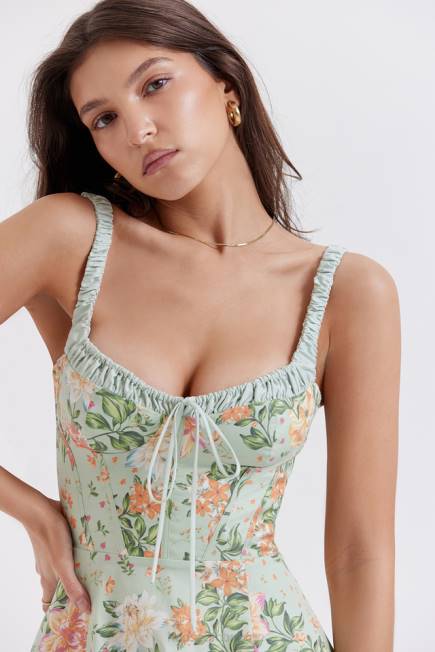 klær sabrina light jade print bustier sundress House of CB J6RL249