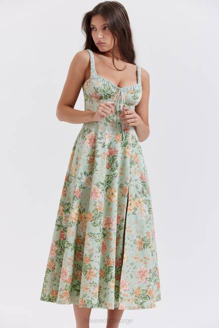 klær sabrina light jade print bustier sundress House of CB J6RL249