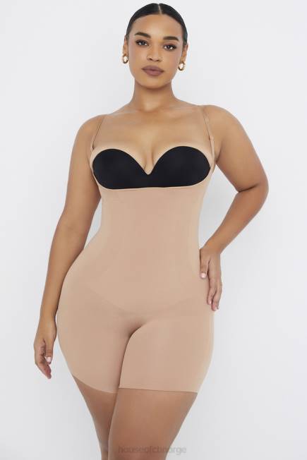 klær skulpturer bodysuit på midten av låret cafe au lait House of CB J6RL1277
