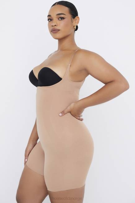 klær skulpturer bodysuit på midten av låret cafe au lait House of CB J6RL1277