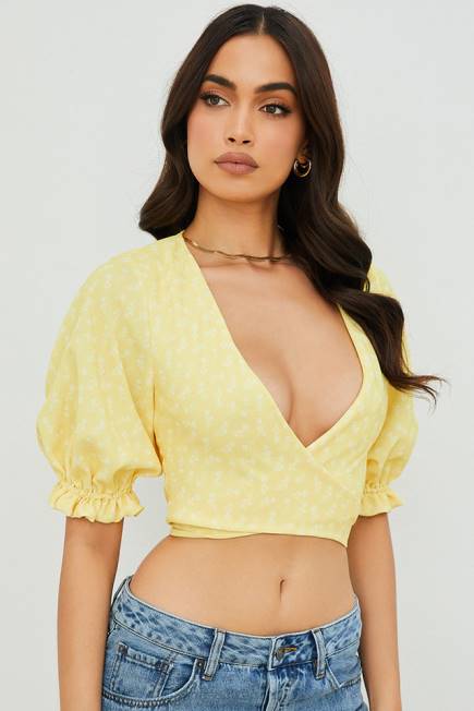 klær alanya sitron floral slips foran topp House of CB J6RL744