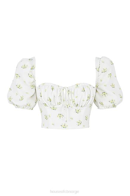 klær arianna ivory floral puffermet cropped topp House of CB J6RL742