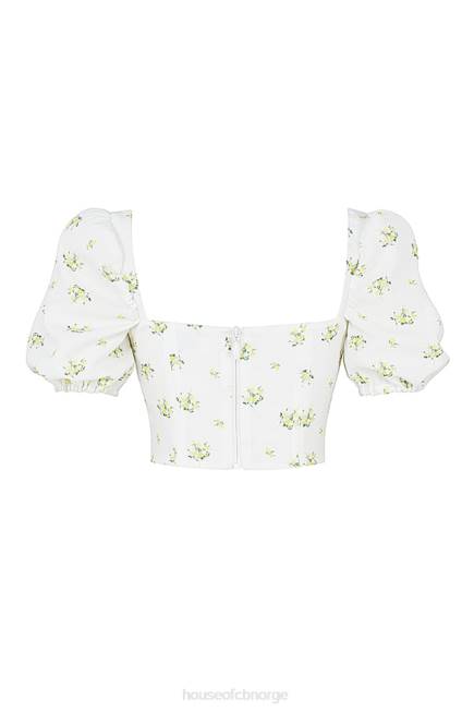 klær arianna ivory floral puffermet cropped topp House of CB J6RL742