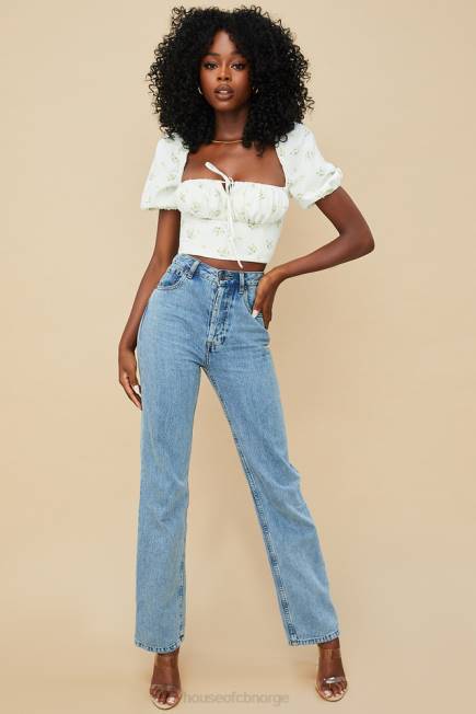 klær arianna ivory floral puffermet cropped topp House of CB J6RL742