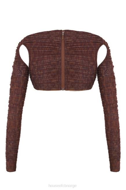 klær blythe sjokoladetrykk ruched mesh cutout cropped top House of CB J6RL755