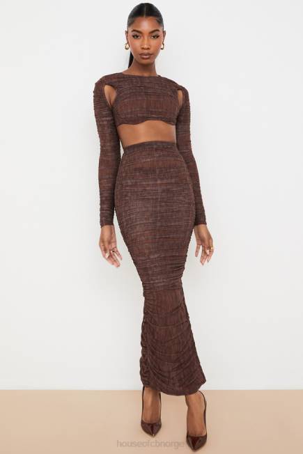klær blythe sjokoladetrykk ruched mesh cutout cropped top House of CB J6RL755