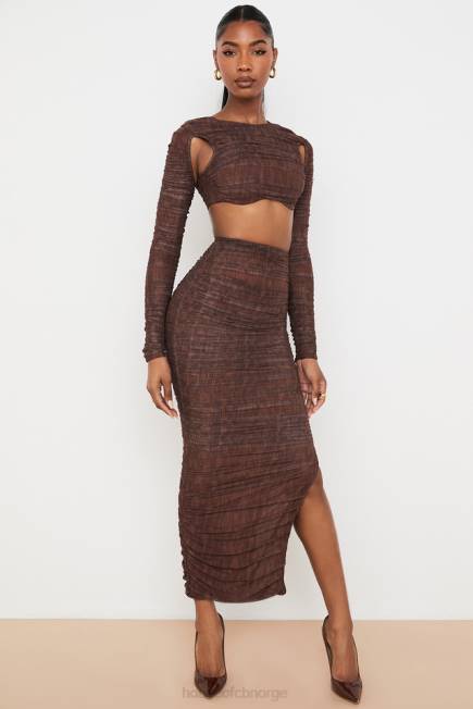 klær blythe sjokoladetrykk ruched mesh cutout cropped top House of CB J6RL755