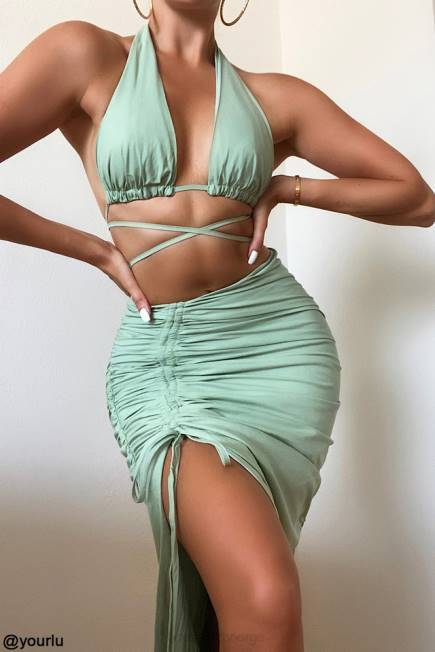 klær calypso salvie halter neck rynket bustier topp House of CB J6RL753