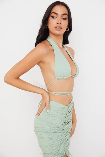 klær calypso salvie halter neck rynket bustier topp House of CB J6RL753
