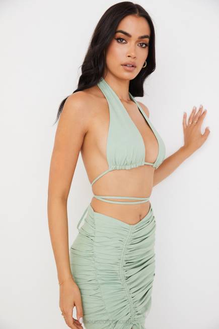 klær calypso salvie halter neck rynket bustier topp House of CB J6RL753