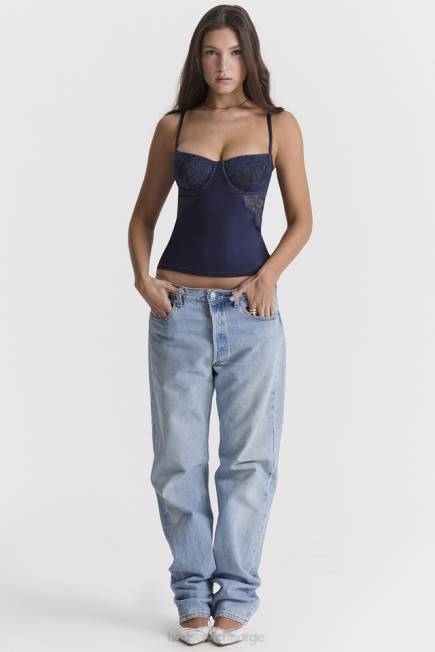 klær cecilie navy cami-topp i sateng og blonder House of CB J6RL680