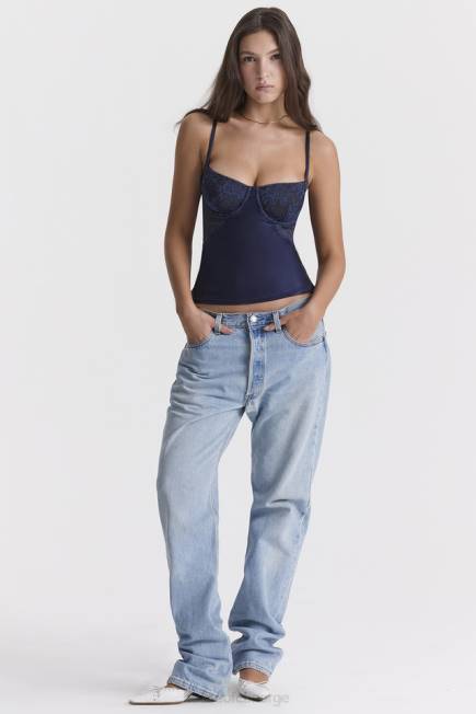 klær cecilie navy cami-topp i sateng og blonder House of CB J6RL680