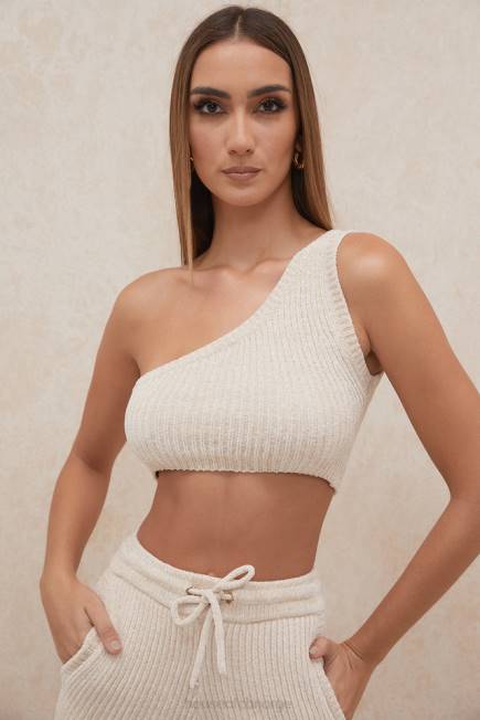 klær charlie cream chenille en skulder crop top House of CB J6RL781