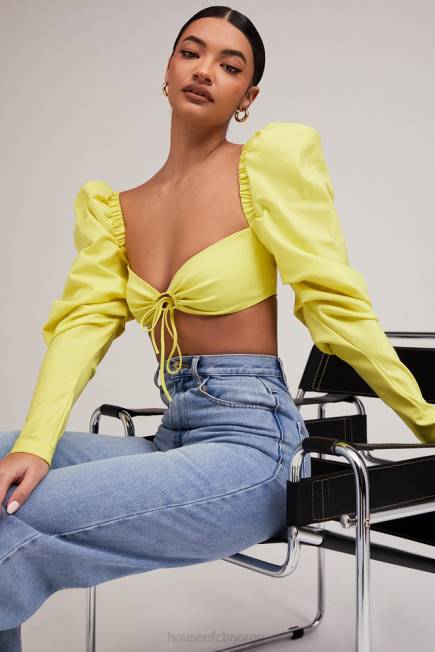 klær elskerinne rocks tøff kjærlighet sitron puff sleeve cropped topp House of CB J6RL754