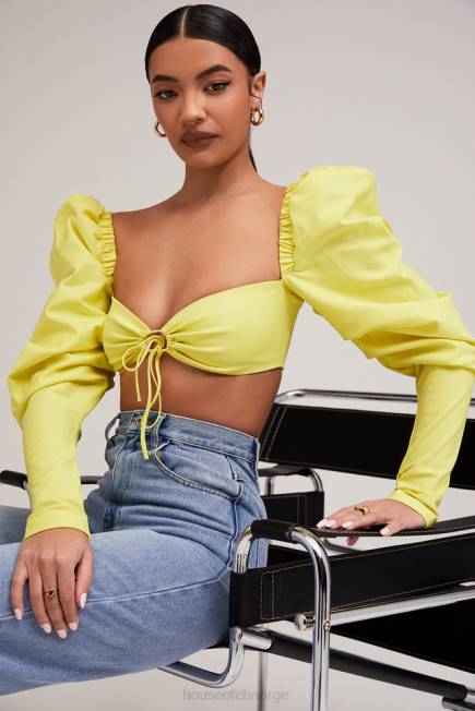 klær elskerinne rocks tøff kjærlighet sitron puff sleeve cropped topp House of CB J6RL754