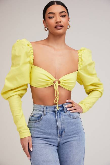 klær elskerinne rocks tøff kjærlighet sitron puff sleeve cropped topp House of CB J6RL754