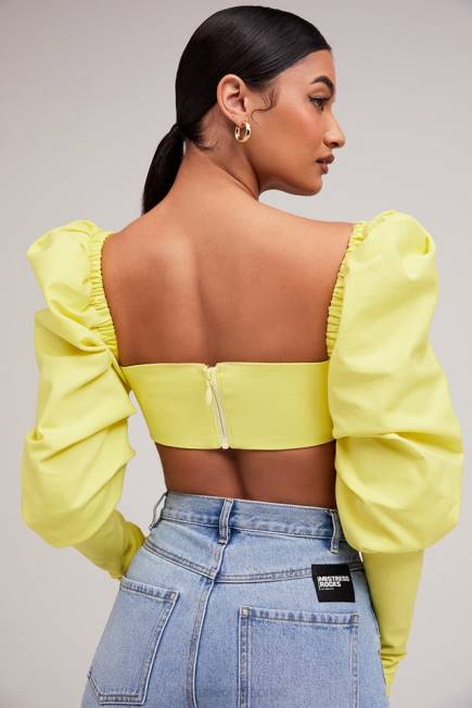 klær elskerinne rocks tøff kjærlighet sitron puff sleeve cropped topp House of CB J6RL754