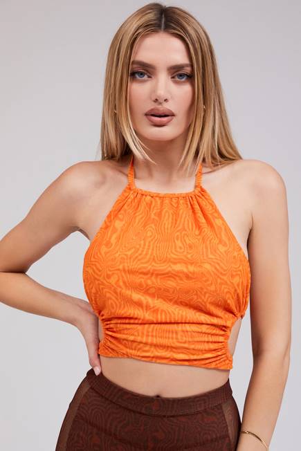 klær elskerinne rocks vacay mode oransje halter neck crop top House of CB J6RL747