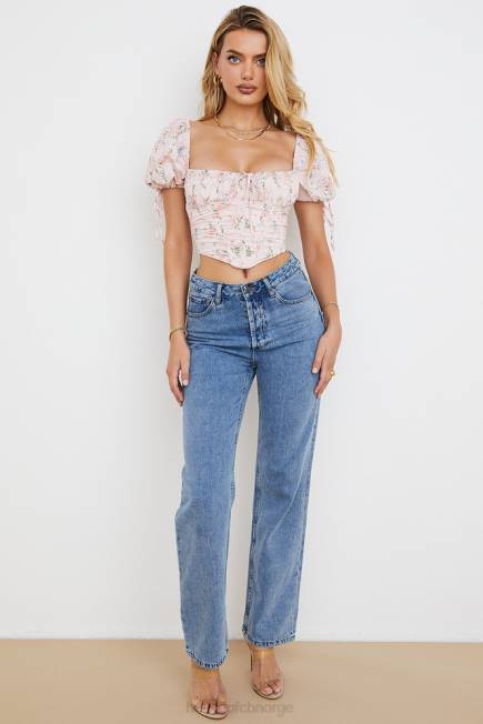 klær gracie rosa floral puff sleeve korsett topp House of CB J6RL743