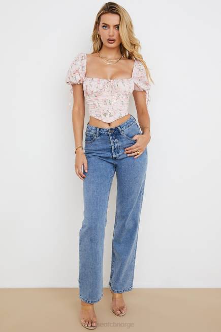 klær gracie rosa floral puff sleeve korsett topp House of CB J6RL743