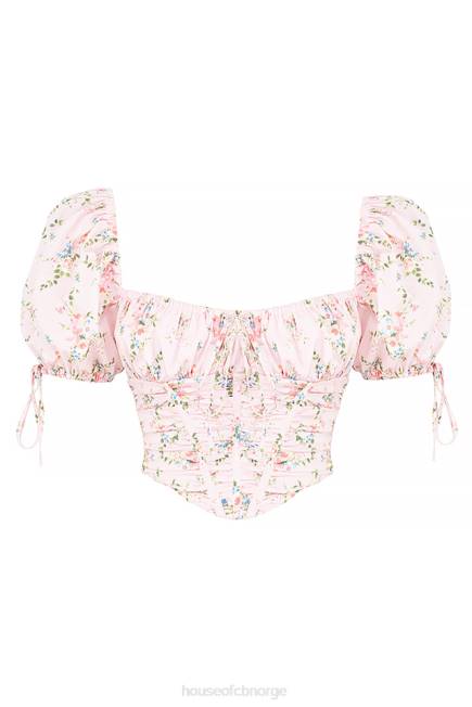 klær gracie rosa floral puff sleeve korsett topp House of CB J6RL743