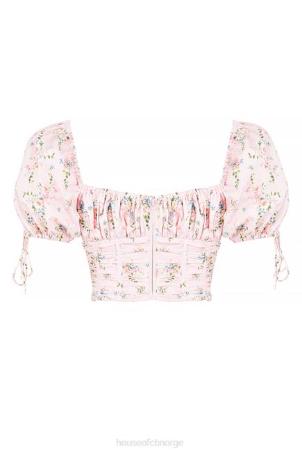klær gracie rosa floral puff sleeve korsett topp House of CB J6RL743