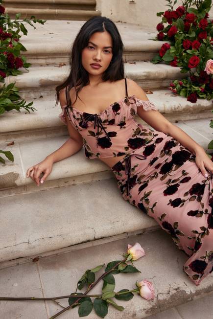 klær graciela støvete rosa devore topp House of CB J6RL684