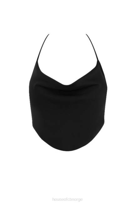 klær hassel sort sateng tie tilbake crop top House of CB J6RL773