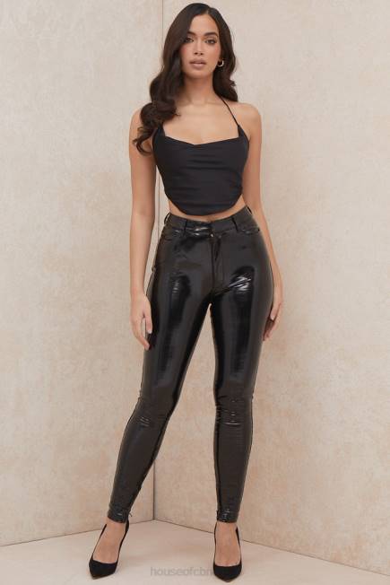 klær hassel sort sateng tie tilbake crop top House of CB J6RL773
