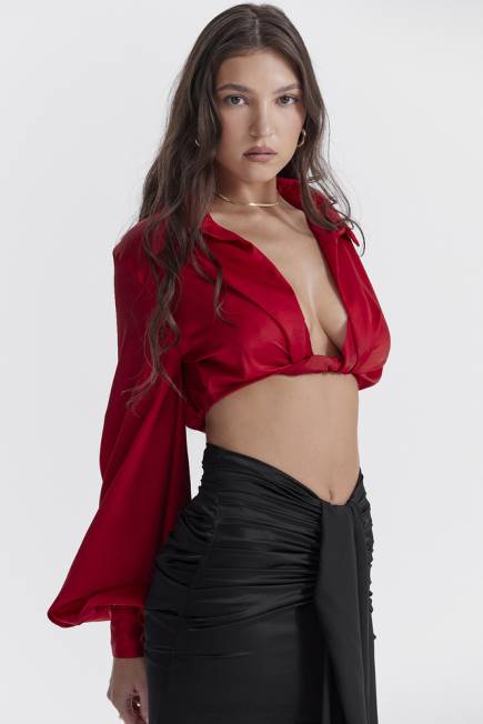 klær laraine kirsebær silke blouson topp House of CB J6RL673