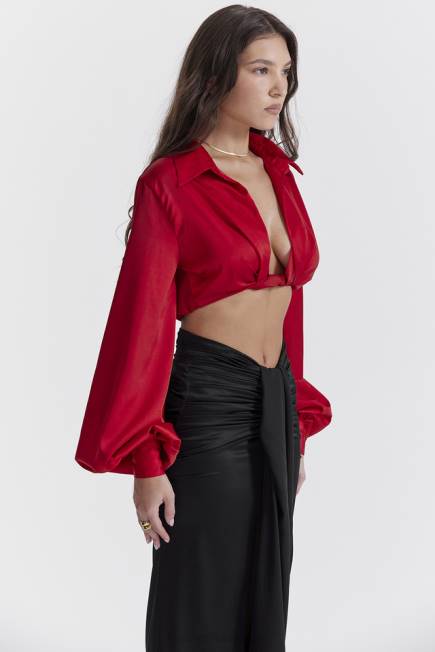 klær laraine kirsebær silke blouson topp House of CB J6RL673