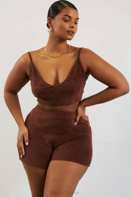klær lorna sjokolade fluffy strikket crop top House of CB J6RL778