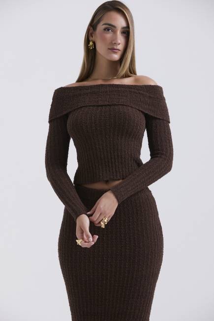 klær safran sjokolade myk boucle strikket topp House of CB J6RL656