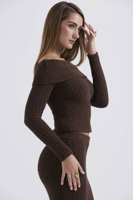 klær safran sjokolade myk boucle strikket topp House of CB J6RL656