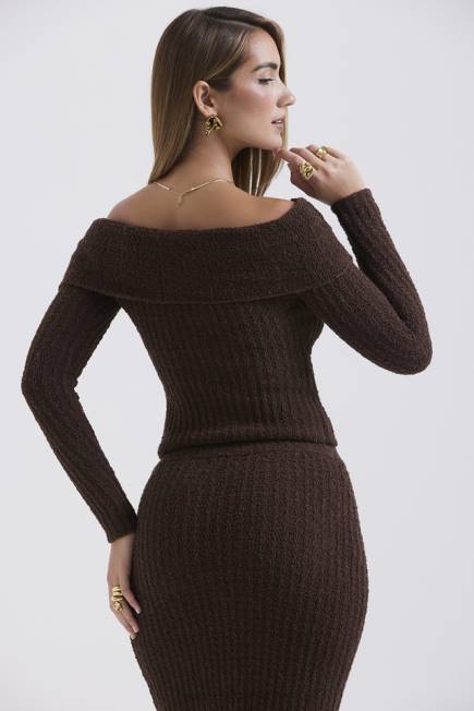 klær safran sjokolade myk boucle strikket topp House of CB J6RL656