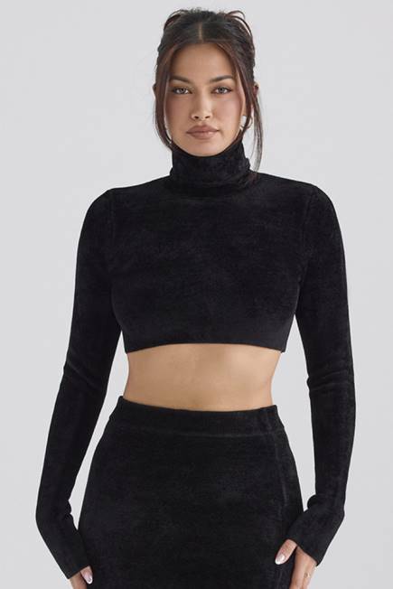 klær suri svart chenille cropped topp House of CB J6RL689